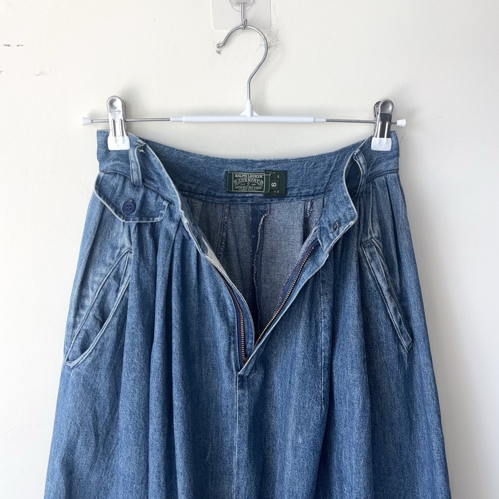 Vintage Ralph Lauren Country A-Line Denim Skirt Size 6 Jean MiUSA Long Prairie
